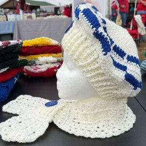 Blue and White Crochet Beret